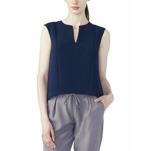 A|X Armani Exchange Women's Large Textured Split Neck Structured Shell Top Navy